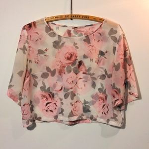 Sheer floral flowy crop top L